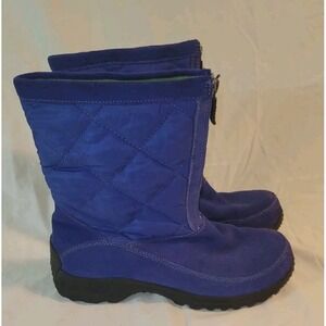 Lands' End Winter Boots Women's size 8 Quilted Blue Suede Snow Zip